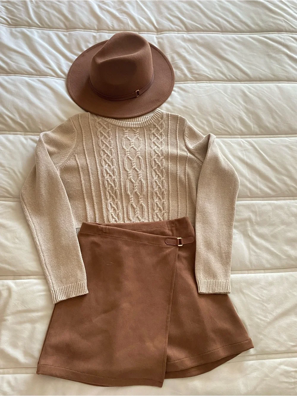 HAPPILY GREY Sz 10/12 Cream Cable Knit Sweater with Brown A-Line Skirt Set